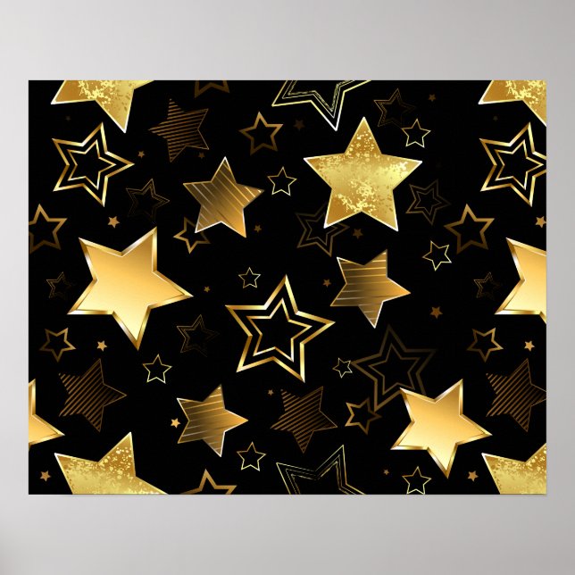 Poster Padrão contínuo com Estrelas Douradas (Frente)