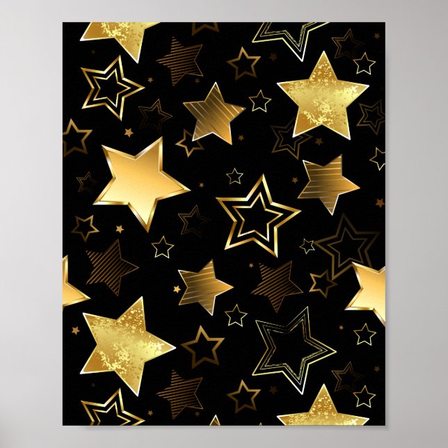 Poster Padrão contínuo com Estrelas Douradas (Frente)