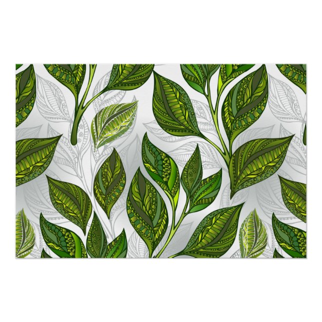 Póster Padrão contínuo com folhas de chá verde (Frente)