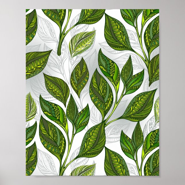 Poster Padrão contínuo com folhas de chá verde (Frente)
