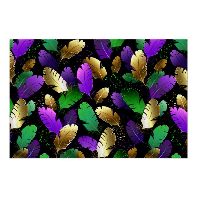 Póster Padrão contínuo com penas de Mardi Gras (Frente)