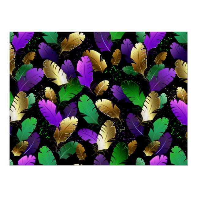 Póster Padrão contínuo com penas de Mardi Gras (Frente)
