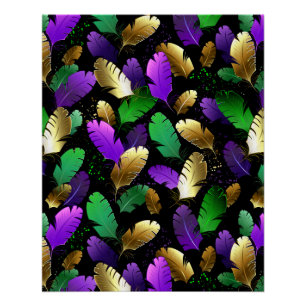 Póster Padrão contínuo com penas de Mardi Gras