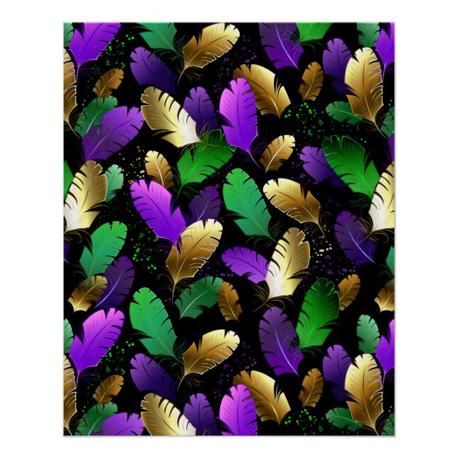 Póster Padrão contínuo com penas de Mardi Gras (Frente)