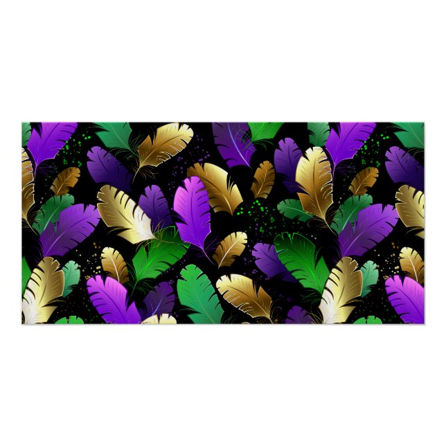Póster Padrão contínuo com penas de Mardi Gras (Frente)