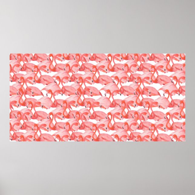 Poster Padrão contínuo de aquarela com pequeno flamingo (Frente)