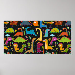 Poster padrão contínuo de dinossauro engraçado