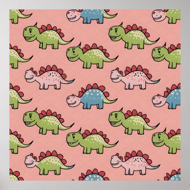Poster Padrão contínuo de dinossauro fofo (Frente)