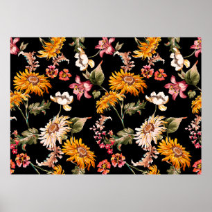 Poster Padrão contínuo de flores bonitas. Textura de teci