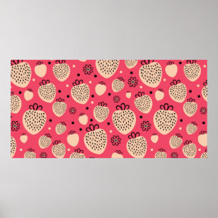 Poster padrão contínuo de morango rosa