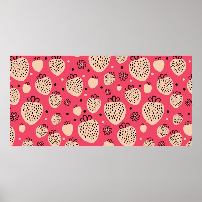 Poster padrão contínuo de morango rosa (Frente)