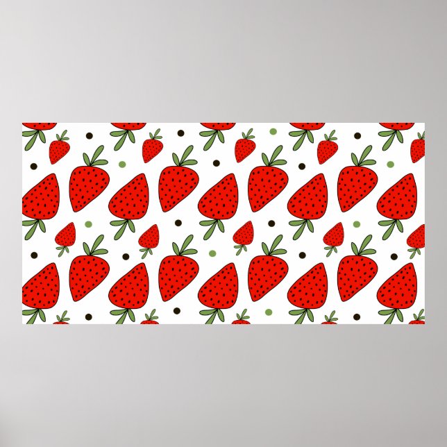 Poster Padrão contínuo de morangos vermelhos lindos (Frente)