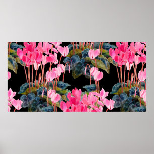 Poster Padrão contínuo floral. Ciclamen rosa isolado em