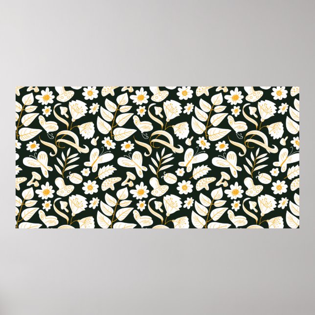Poster Padrão contínuo floral com borboletas e insetos. (Frente)