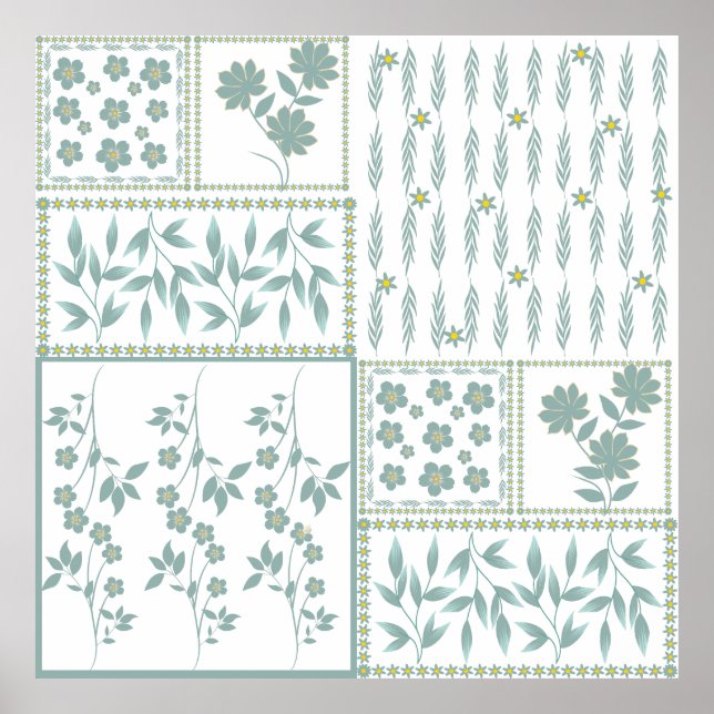 Poster Padrão contínuo floral repetitivo texturizado (Frente)