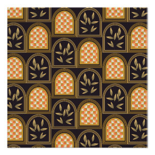 Póster Padrão contínuo geométrico floral art déco de luxo