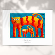 Padrão Curvo Colorido Moderno de Gato e Gatinho