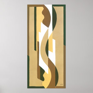 Poster Padrão Curvo de Arte Deco Jazz Vintage em Cores de