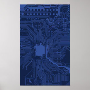 Poster Padrão da placa-mãe do Geek azul
