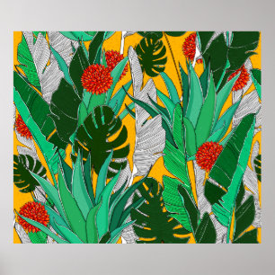 Poster Padrão da selva de verão com cores brilhantes. Sel