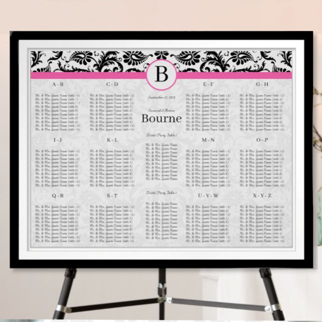 Poster Padrão Damasco Preto e Branco com Recorte Rosa Que (Criador carregado)