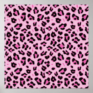 Póster Padrão das manchas pretas do Leopardo cor-de-rosa