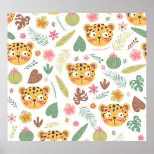Poster Padrão das plantas tropicais da cabeça-leopardo