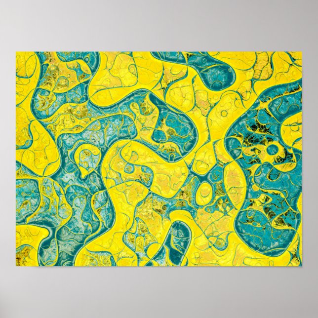 Poster Padrão de abstrato amarelo e ciano (Frente)