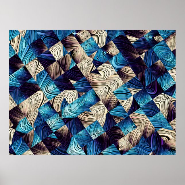 Poster Padrão de abstrato de arte digital. imagem azul ab (Frente)