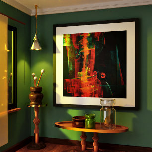 Poster Padrão de Abstrato de Arte Moderno Vermelho Azul-L