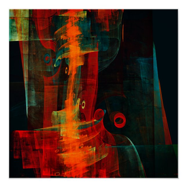Póster Padrão de Abstrato de Arte Moderno Vermelho Azul-L (Frente)