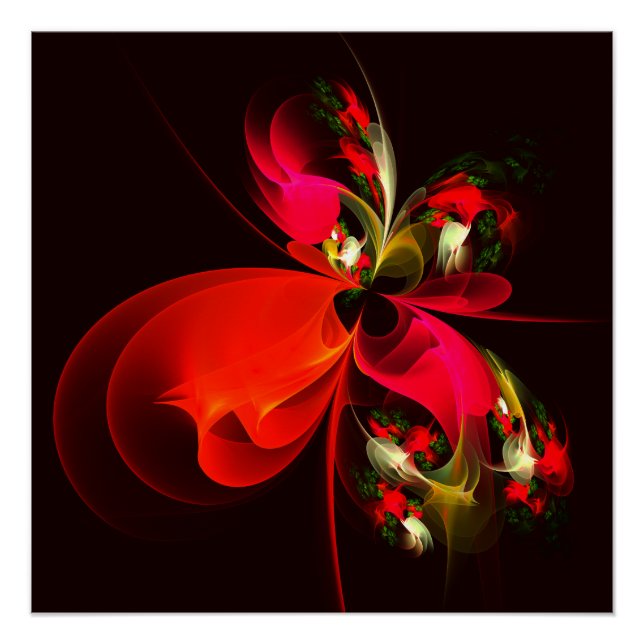 Póster Padrão de Abstrato de Arte Vermelha Verde Floral M (Frente)