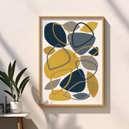 Poster Padrão de Abstrato de mostarda azul do Marinho mod