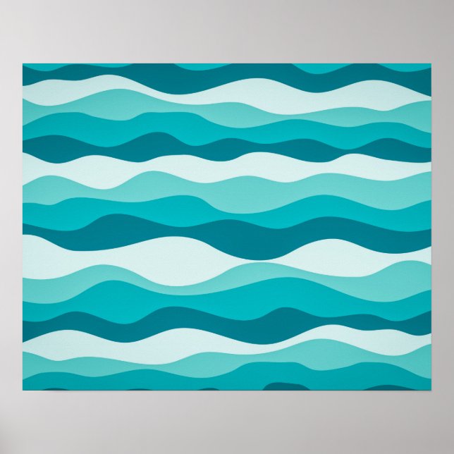 Poster Padrão de Abstrato de Ondas de Oceano Azul Simples (Frente)
