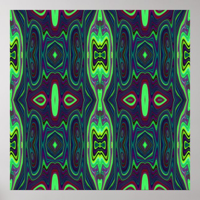 Poster Padrão de Abstrato de Retro, Vermelho e Azul (Frente)