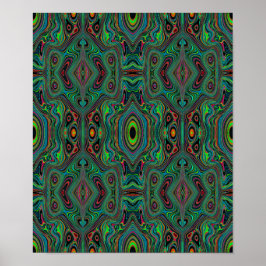 Poster Padrão de Abstrato do Trippy Retro Black e do Verd