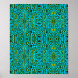 Poster Padrão de Abstrato do Trippy Retro Turquoise Chart
