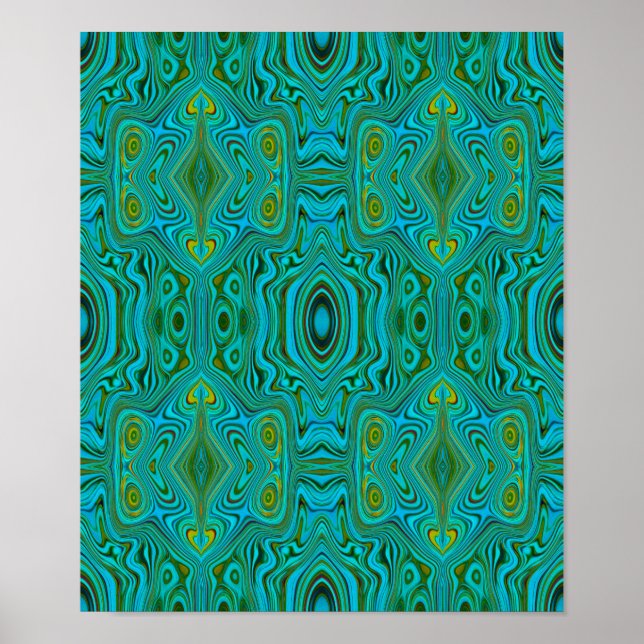 Poster Padrão de Abstrato do Trippy Retro Turquoise Chart (Frente)