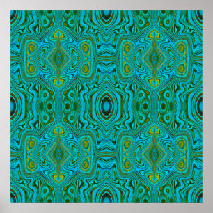 Poster Padrão de Abstrato do Trippy Retro Turquoise Chart