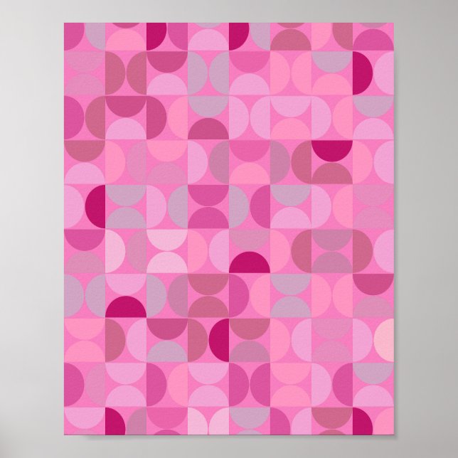 Poster Padrão de Abstrato moderno do meio século rosa (Frente)