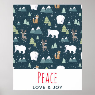 Poster Padrão de Animais de Natal de Paz e Joy