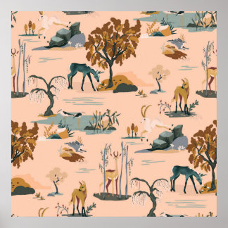 Poster Padrão de animais e Unicórnios bonitos e coloridos