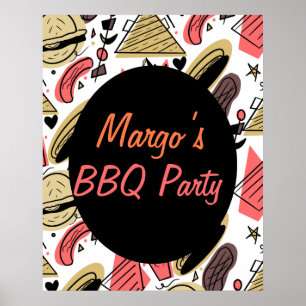 Poster Padrão de Aniversário Churrasco Doodle Hambúrguer