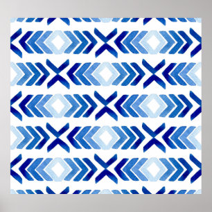 Poster Padrão de Aquarela das Setas Rhombus Azuis