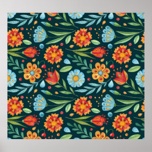 Poster Padrão de Aquarela Ilustrada À Mão