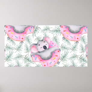 Poster Padrão de aquarela pintada à mão com koala trop