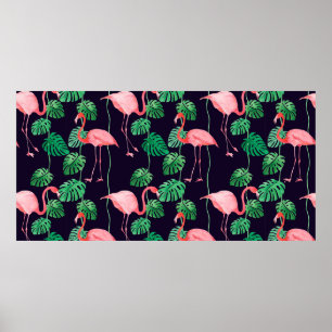 Poster Padrão de aquarela sem costura com flamingo