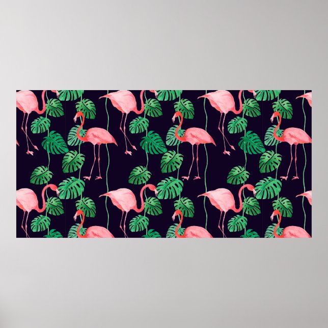 Poster Padrão de aquarela sem costura com flamingo (Frente)