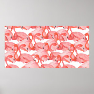 Poster Padrão de aquarela sem costura com flamingos