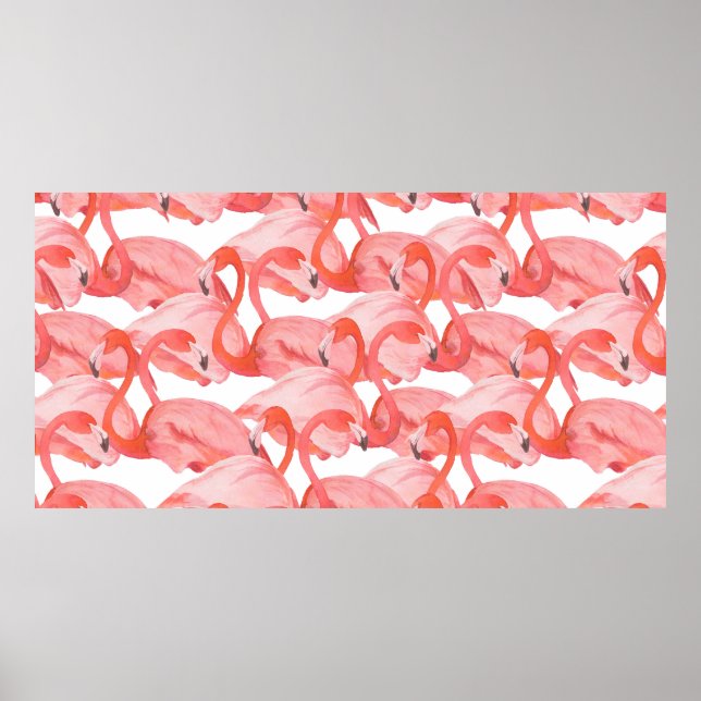 Poster Padrão de aquarela sem costura com flamingos (Frente)